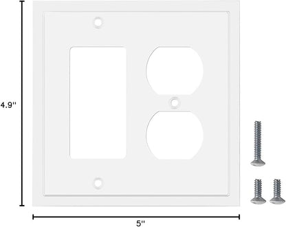 Henne Bery Modern Edge Decorative Wall Plate Switch Plate Outlet Cover, Durable Solid Zinc Alloy (Decorator/Duplex, White)