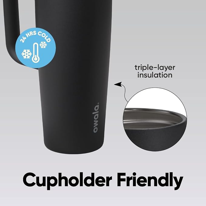 Owala FreeSip Tumbler Stainless Steel Water Bottle 30 oz Very, Very Dark | - Image 4