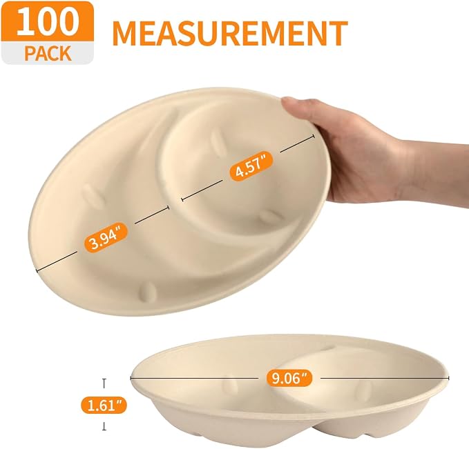 2 Compartment Oval Paper Bowls 100 Pack - Image 3