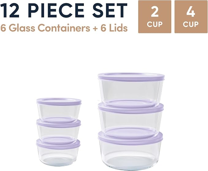 12-Piece Glass Food Storage Containers Set | 2-Cup & 4-Cup, Leakproof | - Image 2
