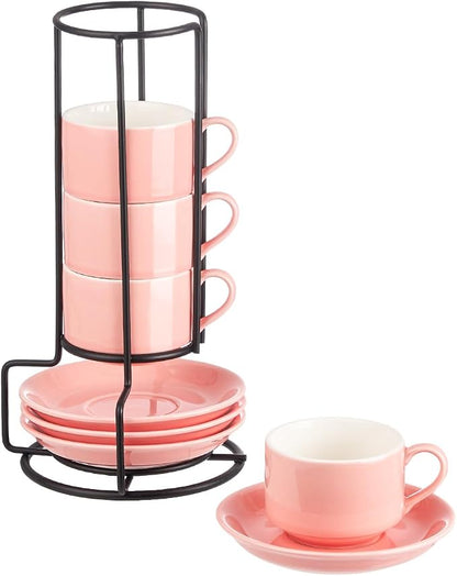 YOLIFE 2.5oz Espresso Cups Set of 4, Porcelain Stackable Espresso Cups by YOLIFE