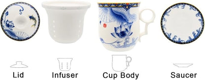 Porcelain Tea Cup with Infuser Lid and Saucer Sets - Image 2