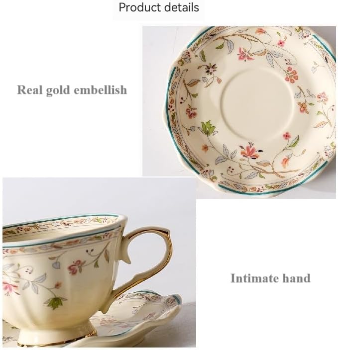 8 oz Vintage flower Ceramic cup and 6" saucer set - Image 5