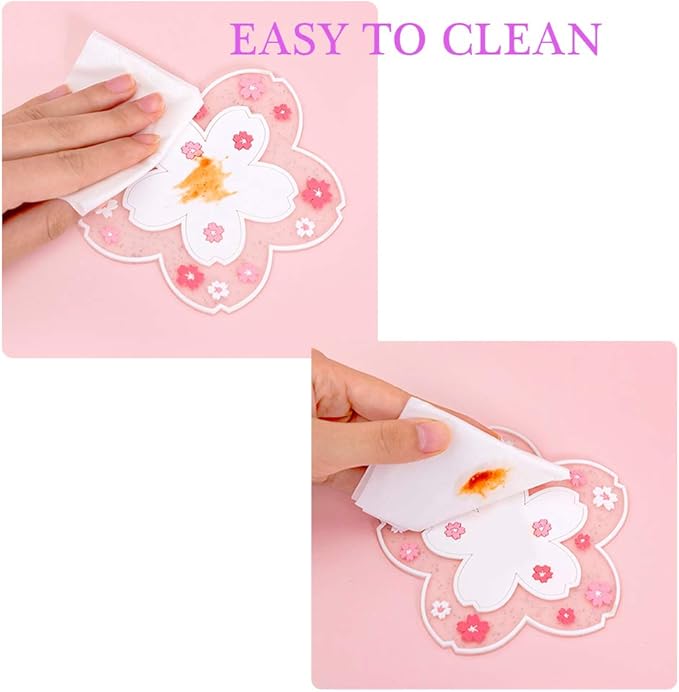 Sakura Coffee Cup Mat Kawaii Coaster 2PCS Cute Cherry Blossom PVC Home Tea Mug - Image 2