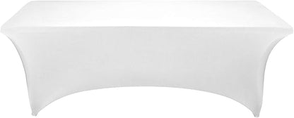 LZY Spandex Fitted Stretch Table Cover for 6 ft or 4ft or 8ft Folding Table, Rectangular Cocktail Tablecloth, Perfect for Party or Banquet (8FT White)