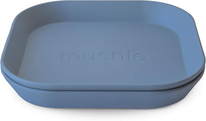 mushie Square Dinnerware Plates for Kids | Made in Denmark, Set of 2 (Twilight Blue)