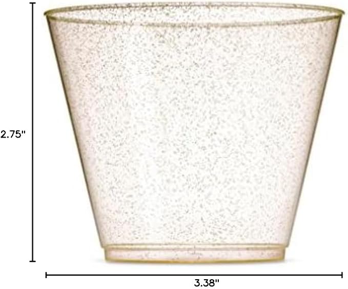 100 Glitter Plastic Cups - 9 Oz Clear Plastic Cups Old Fashioned Tumblers -Gold - Image 6
