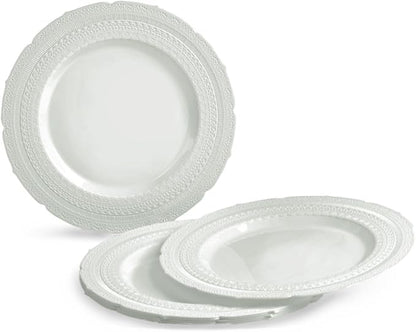 " OCCASIONS " 240 Plates Pack,(120 Guests) Extra Heavyweight Vintage Wedding Disposable/Reusable Plastic Plates 120x11'' Dinner + 120x8.25'' Salad/Dessert Plate (Chateau Light Gray)