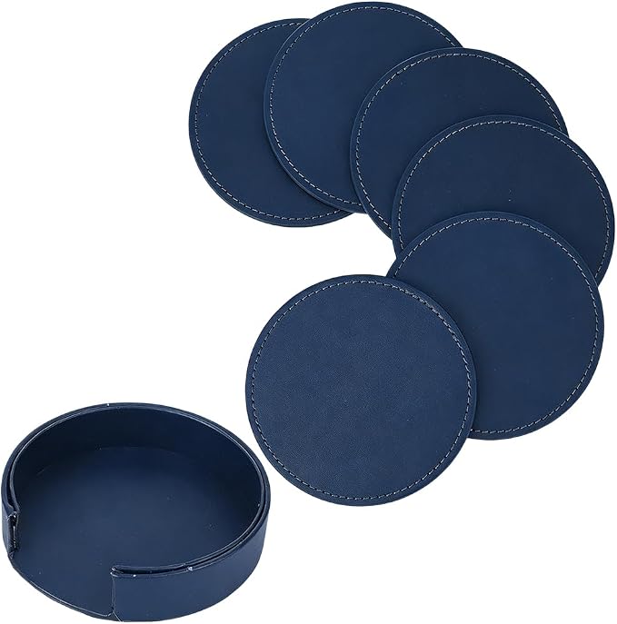 6PCS 4 Inch PU Leather Coasters Round Cup Holders Leather Non Slip Thermal by QUALITYCALFOVERA