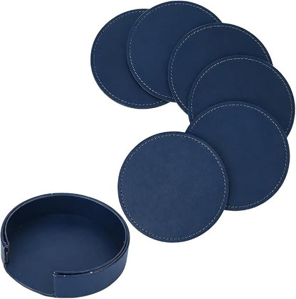 6PCS 4 Inch PU Leather Coasters Round Cup Holders Leather Non Slip Thermal by QUALITYCALFOVERA