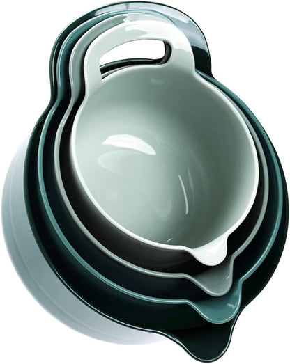 BoxedHome 4 Pack Nesting Mixing Bowl with Pour Spout and Handle, BPA free Microwave & Dishwasher Safe(Green, 4 Pack with Handle)