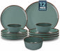 Melamine Dinnerware Sets 12 Piece Unbreakable Plates & Bowls Sets Lightweight Shatterproof Durable Dishware for Camping Picnic Party (Dusty Teal)