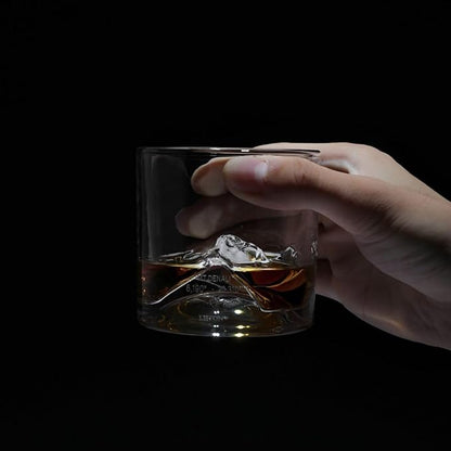 LIITON Denali Mountain Heavy Crystal Whiskey Glasses Gift Set of 2, Thick Freezable Bourbon Glass 1lb Each, Premium Whiskey Gifts for Men, Frozen Crystal Chills Cocktails, 10 oz