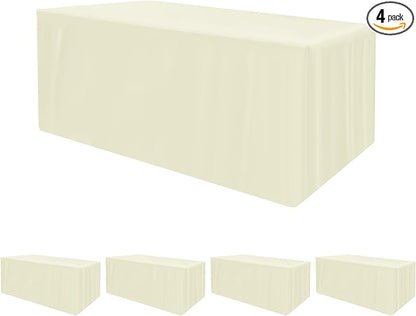 HolidayIdeas Fitted Table Covers for 6 Foot Tables - 72 x 30 Inch - 4 Pack Rectangle Butter Cream Tableclothes Fabric Tablecloth for Folding Table, Parties, Holiday Dinner, Wedding, Trade Show