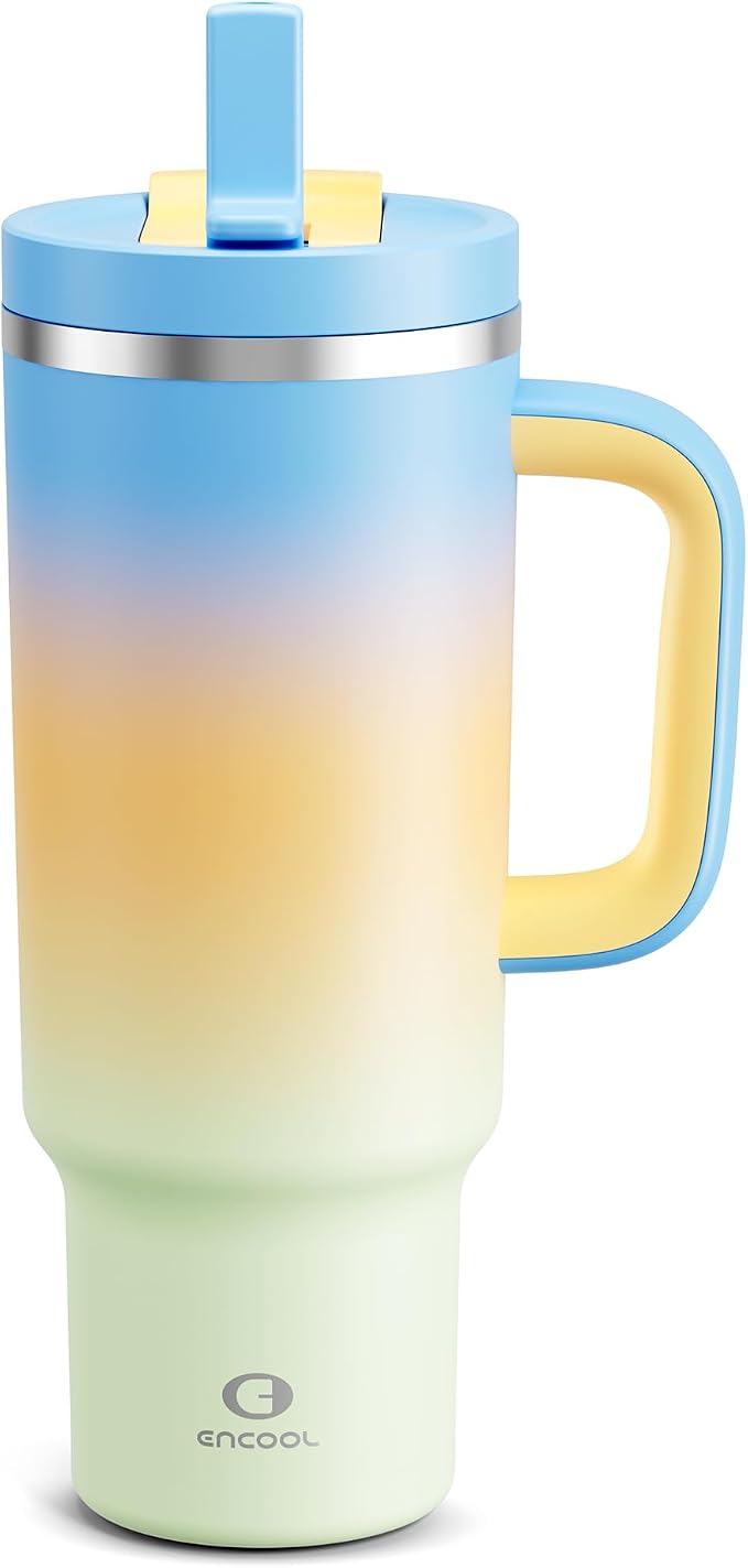 ENCOOL 40 oz Tumbler with Handle and Straw: Stainless Steel Insulated Tumbler by ENCOOL