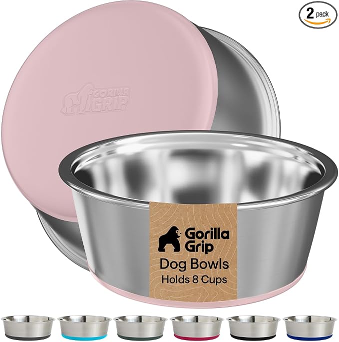 GORILLA GRIP Dog Bowls, Food Grade 304 Stainless Steel, Holds 8 Cups Each Food by Unknown