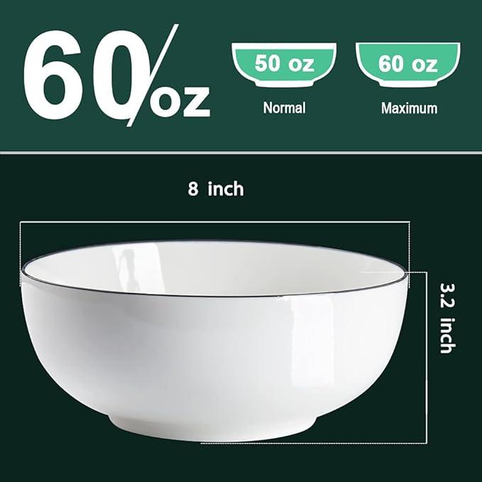 QINLANG 60 Ounces Large Soup Bowl, 8 Inches Pho Bowls, Large Ramen Bowls Set of - Image 2