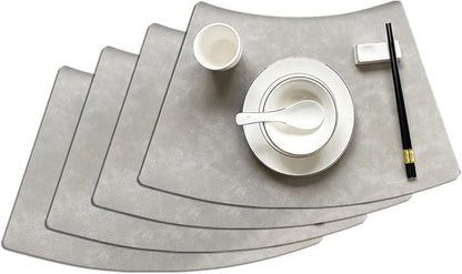 Leather Round Table Washable Placemats, Thick Faux Leather Heat Resistant Wedge Table Placemat, Waterproof Non-Slip Easy to Clean Place mat for Kitchen Coffee Dining Room Table Set of 4