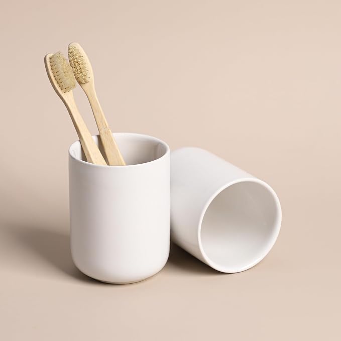Gaolinci 2 Pcs Simple Solid Color Ceramic Mouthwash Cups, Bathroom Brushing Cup - Image 5