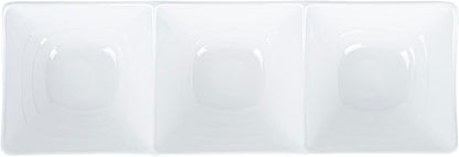 Restaurantware Voga 8.5 Ounce Divided Serving Dishes 10 Square Condiment Serving Dishes - 3 Compartments Serve Appetizers Snacks Dips Or Dressings White Melamine 3 Compartment Dishes