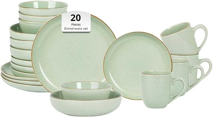 Eur-Nordic Shape Raising Rim 20pc Dinnerware Set, Shiny Glaze Green by HomeVSS