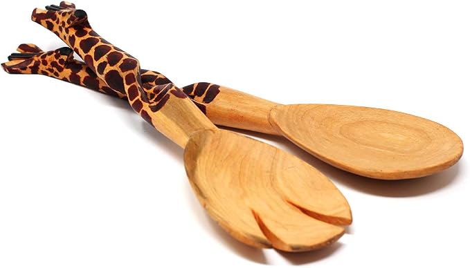 Hand-Carved Giraffe Salad Serving Set by Global+Crafts