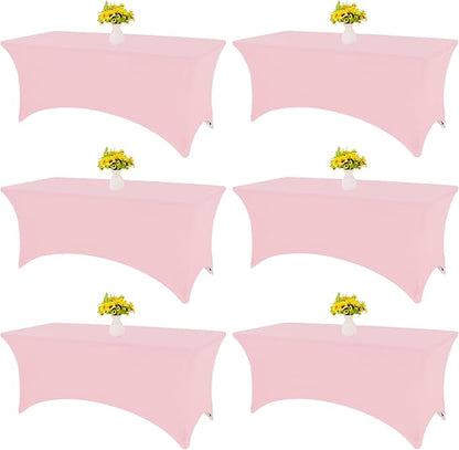 HAISIWLKJ 6 Pack Table Cloth 8ft Pink Tablecloths for Rectangle Folding Table Spandex Fitted Stretch Cover Wrinkle Resistant Washable Protector for Party, Wedding, Banquet, Festival.