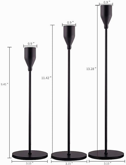 Matte Black Candle Holders Set of 3 for Taper Candles, Decorative Candlestick Holder for Wedding, Dinning, Party, Fits 3/4 inch Thick Candle&Led Candles (Metal Candle Stand)