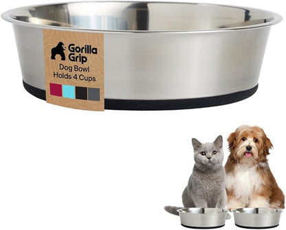 GORILLA GRIP Dog Bowl, Holds 4 Cups, Food Grade 304 Stainless Steel Food and by Unknown
