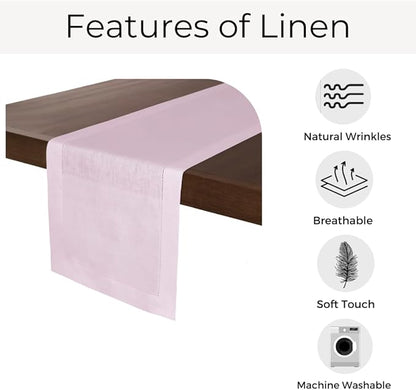 D'Moksha Homes Linen Pastel Pink Table Runner 48 Inches - Classic Hemstitch, 100% Pure Linen Coffee Table Runner 14 x 48 Inch Ideal for Dresser Tables, Valentines, Spring, Easter