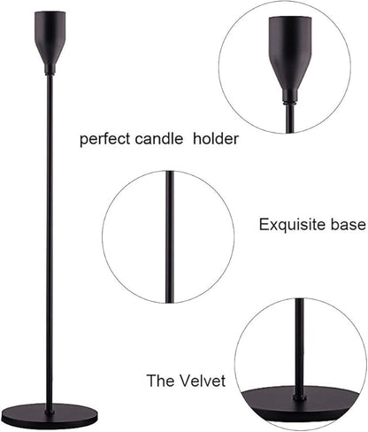 Matte Black Candle Holders Set of 3 for Taper Candles, Decorative Candlestick Holder for Wedding, Dinning, Party, Fits 3/4 inch Thick Candle&Led Candles (Metal Candle Stand)