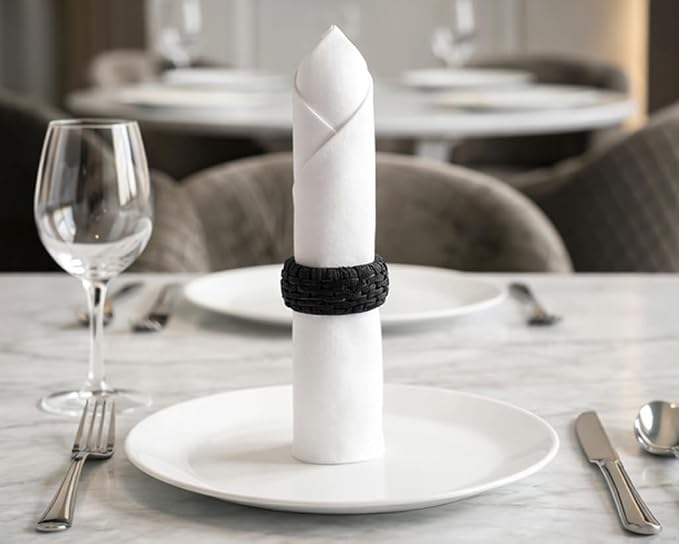 Artisan Cane Napkin Rings Set of 12, Earthy Woven Dinner Napkin Holders - Image 3