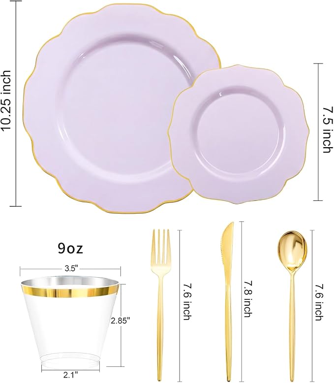 bUCLA 180PCS Purple Plastic Plates - Image 2