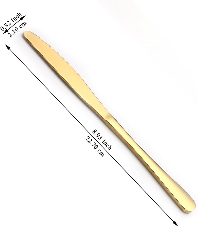 Gold Dinner Knives Set of 12 Pieces, Stainless Steel Titanium Gold Plating - Image 2