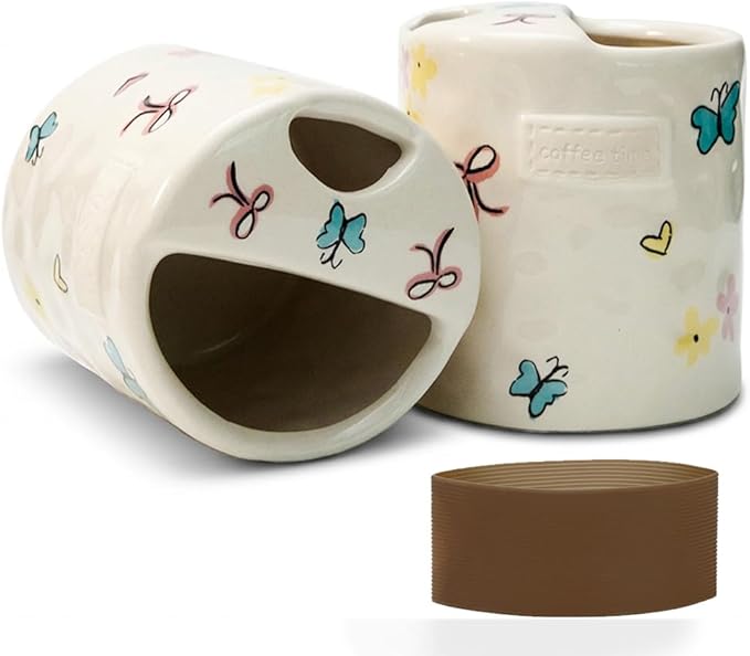 Ceramic Travel Mug with Half Lid, Handmade Butterfly Pottery Mug, Ceramic by KOIMYSA