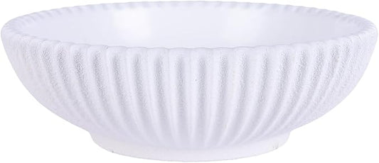DOVDOV White ruffled-edge decorative bowl, large modern fruit bowl, home decor bowl for kitchen counter, coffee table, or entryway table, minimalist key holder and centerpiece fruit bowl.