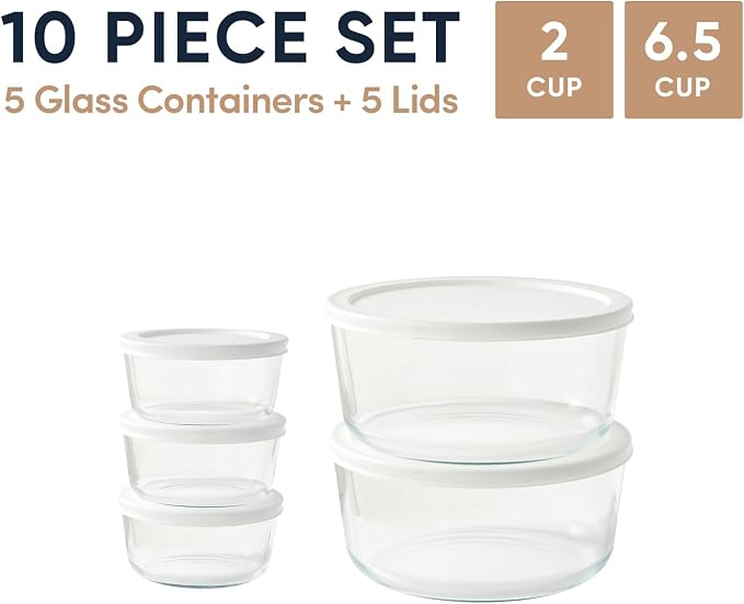 10-Piece Glass Food Storage Containers Set | 2-Cup & 6.5-Cup, Leakproof | - Image 2