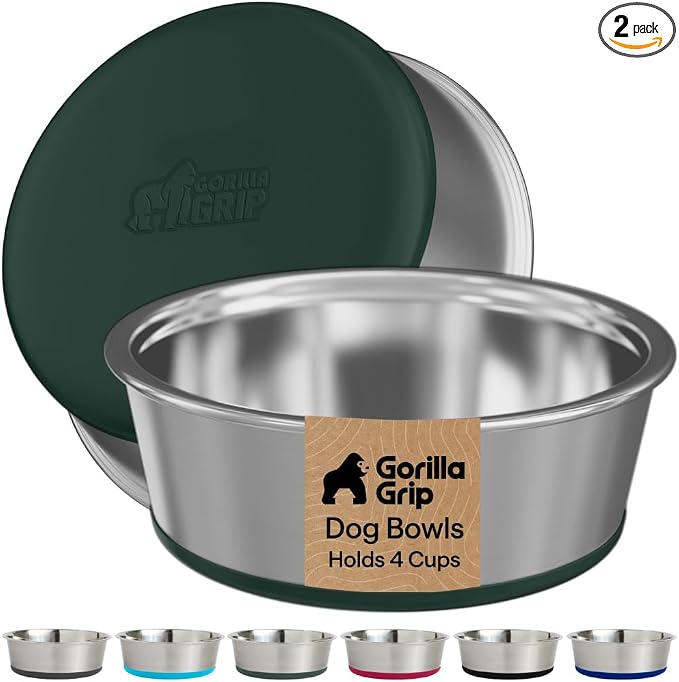 GORILLA GRIP Dog Bowls, Food Grade 304 Stainless Steel, Holds 4 Cups Each Food by Unknown