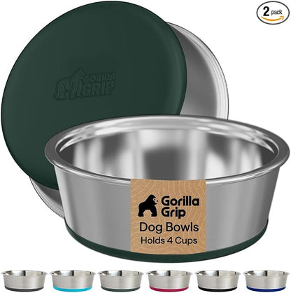 GORILLA GRIP Dog Bowls, Food Grade 304 Stainless Steel, Holds 4 Cups Each Food by Unknown