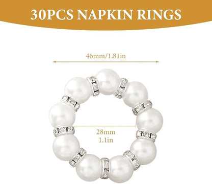 30Pcs Pearl Napkin Rings, Imitation Pearl Ring Napkin Wedding Beaded White | - Image 2