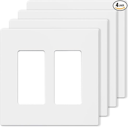 AIDA 4 Pack Screwless Wall Plate cover, 2 Gang Wall Plate Screwless Outlet Switch Covers Outlet Covers Switch Plate Wall Plates for Electrical Outlets and Switches, UL Listed -Matte White
