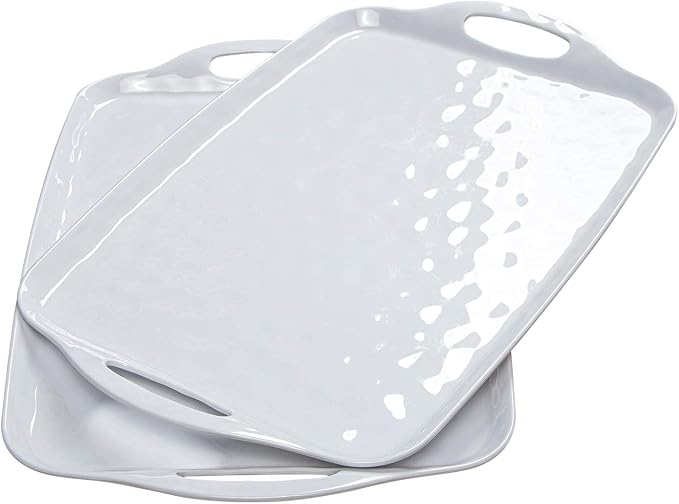TP Melamine Serving Trays with Handles, 17” x 12”, Pure White | Rectangular by TastePrime
