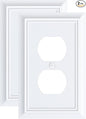 2-Pack Duplex Outlet Cover Plate, Decorative Pure White Switch Plates and Outlet Covers, Natural Bamboo Fiber Wall Plates for Electrical Outlets, 1 Gang Receptacle Cover, Corrosion Resistant