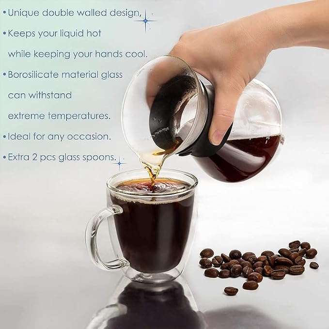 Moss & Stone Set of 4 Double Wall Glass Cup Clear Mug, Double Walled Coffee - Image 3