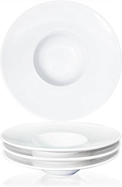 Ceramics Rimmed Soup Bowls 5.1 oz, White 8.5 inch Exquisite small soup plate Set of 4, Pasta plates With Rim is the best choice for hotels, kitchens, fine restaurants and gourmets