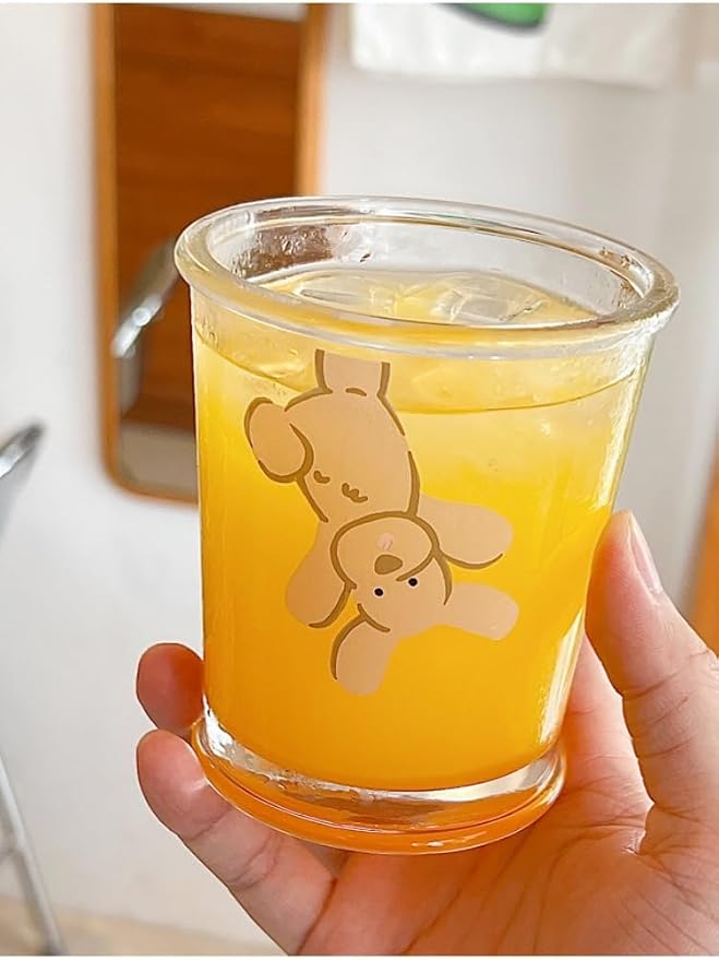 2 Pack 12 OZ Cute Dog Glass Cup Bear Drinking Glasses | Thick Sturdy - Image 4