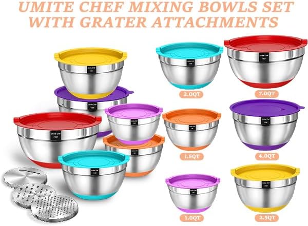 Umite Chef Thickened Heavy-Duty 26pcs Stainless Steel Bowl, Mixing Bowl Set - Image 2