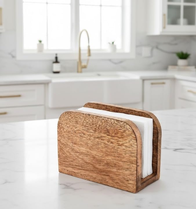Wood Napkin Holder for Table, Mango Wooden Upright Napkin Dispenser Stand for - Image 5