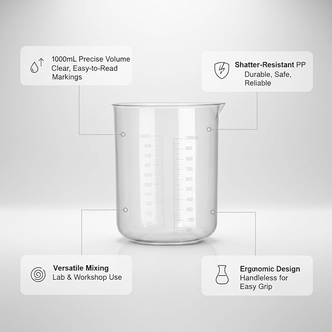 1000 mL Plastic Beaker, Shatter-Resistant Polypropylene Measuring Cup - Image 4