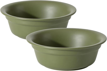 Ceramic 7.1inch Set of 2 Dog Bowls for Medium Dogs, 2pcs Basic 2.5 Cup Food or 24 oz Water Dishes for Replacement, Wide Opening Rounded Edge(2 Bowls, Olive Green)